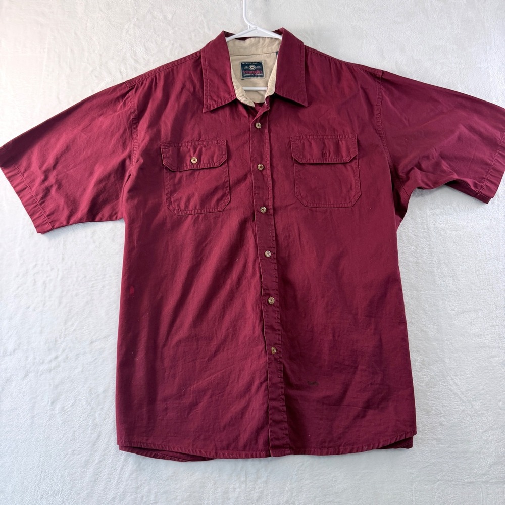 Wrangler Short‎ Sleeve Button Up Shirt Burgundy Two Pocket Cotton XL